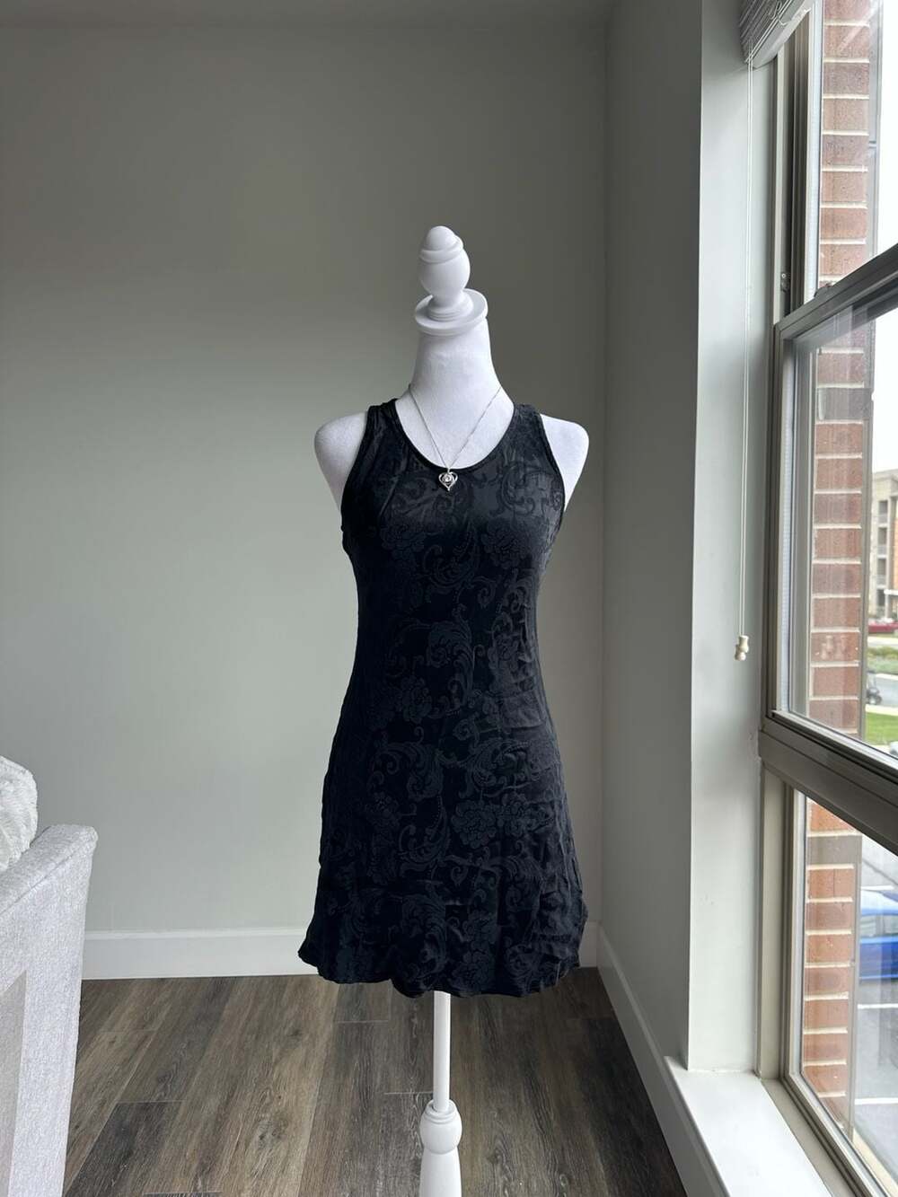 Roberta Vintage Y2K Black Burnout Floral Velvet Mini Dress 3/4 Whimsigoth
